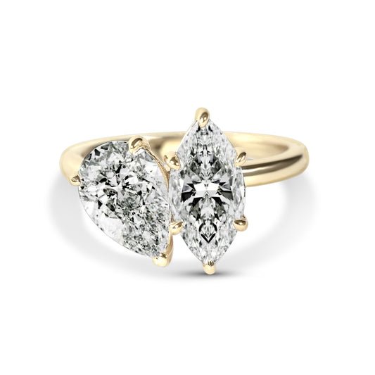 Anello Toi & Moi Emily Doppia Gemma 4 ct Moissanite Taglio Marquise e Taglio Pera