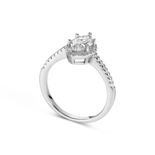 Anello Solitario Venere 1 ct Moissanite Taglio Marquise e Corona di Pietre