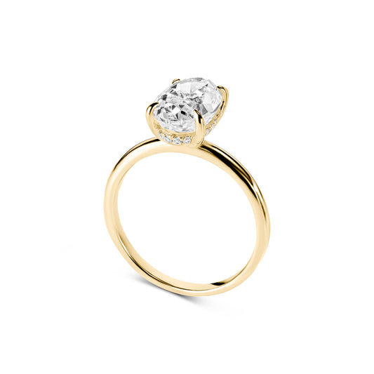 Anello Solitario Leona 3 ct Moissanite Ovale con Halo Nascosto