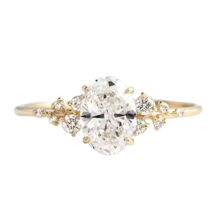 Anello Solitario Celine 1 ct Moissanite Ovale e Composizione di Pietre Laterali