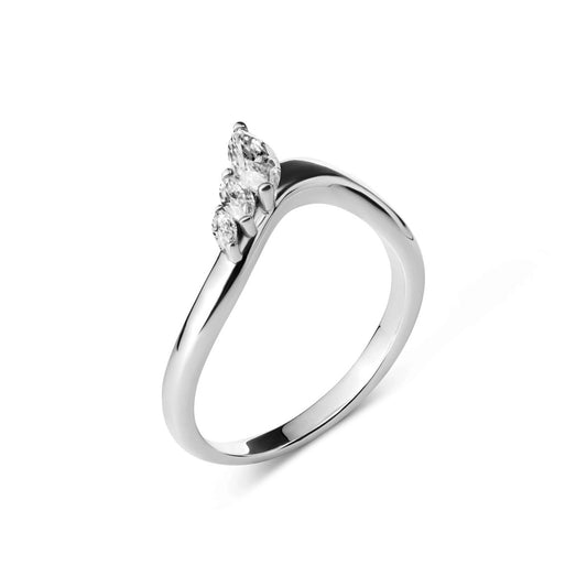 Anello Selene Fede Silhouette Curva e Tre Pietre Marquise Moissanite - Alter Luxe - Alter Luxe - Argento 925 - Oro - 54mm circonferenza - Anello Fidanzamento, Fede Matrimonio, Anniversario, Regalo - 