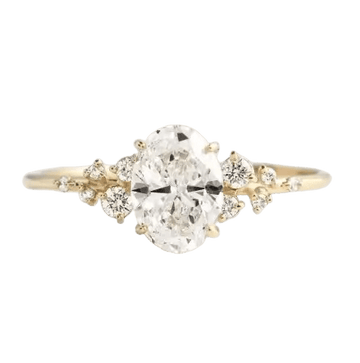 Anello Solitario Celine 1 ct Moissanite Ovale e Composizione di Pietre Laterali - Alter Luxe - Alter Luxe - Argento 925 - Oro - 54mm circonferenza - Anello Fidanzamento, Fede Matrimonio, Anniversario, Regalo - 