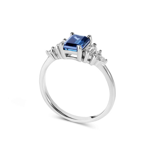 Anello Solitario Diana 1 ct Moissanite Blu Taglio Smeraldo e Pietre Laterali - Alter Luxe - Alter Luxe - Argento 925 - Oro - 54mm circonferenza - Anello Fidanzamento, Fede Matrimonio, Anniversario, Regalo - 