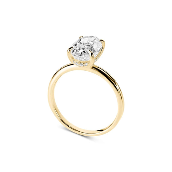 Anello Solitario Leona 3 ct Moissanite Ovale con Halo Nascosto - Alter Luxe - Alter Luxe - Argento 925 - Oro - 54mm circonferenza - Anello Fidanzamento, Fede Matrimonio, Anniversario, Regalo - 