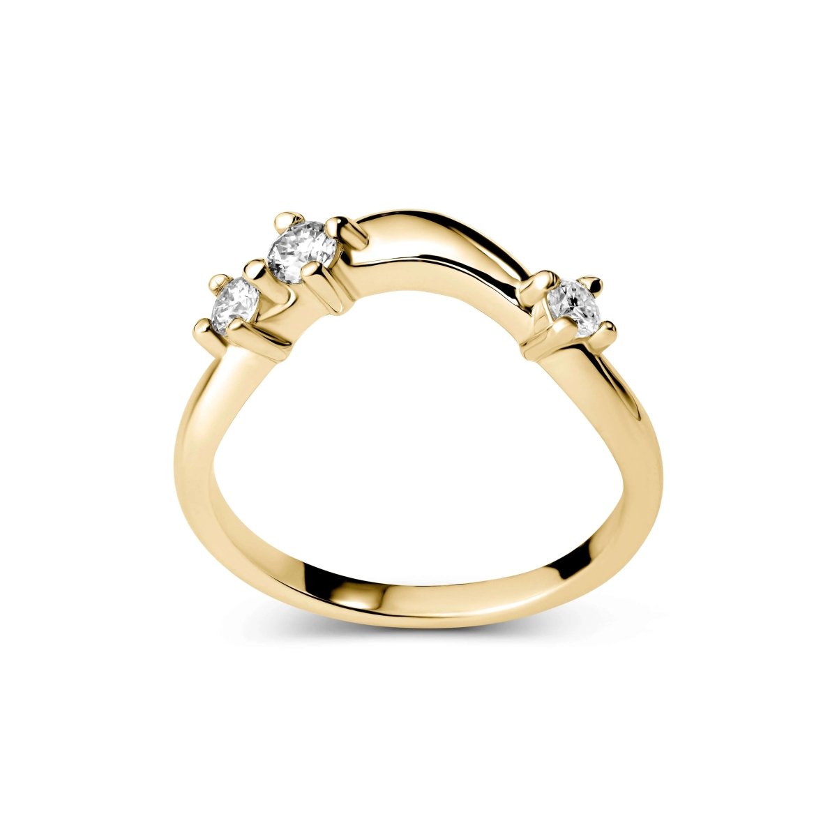 Anello Veste Fede Silhouette Curva e Tre Pietre Moissanite Rotonde - Alter Luxe - Alter Luxe - Argento 925 - Oro - 54mm circonferenza - Anello Fidanzamento, Fede Matrimonio, Anniversario, Regalo - 